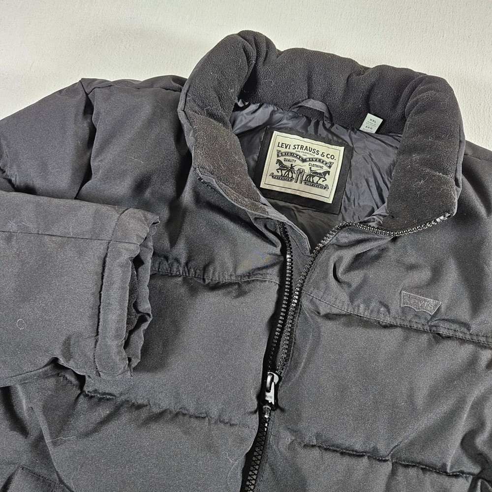 Levi's Puffer Jacket Mens XXL Black Quilted Fleece Collar Zip Up Coat